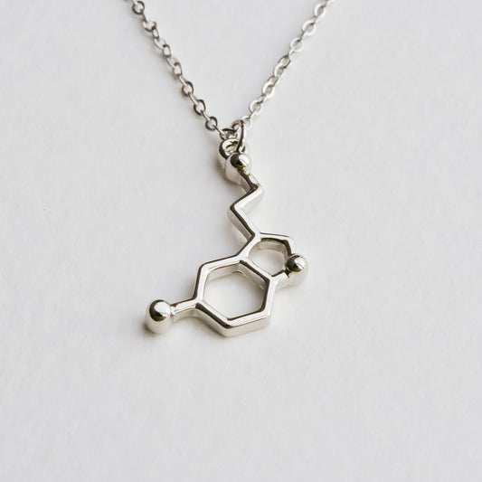 serotonin molecule charm, silver-plated